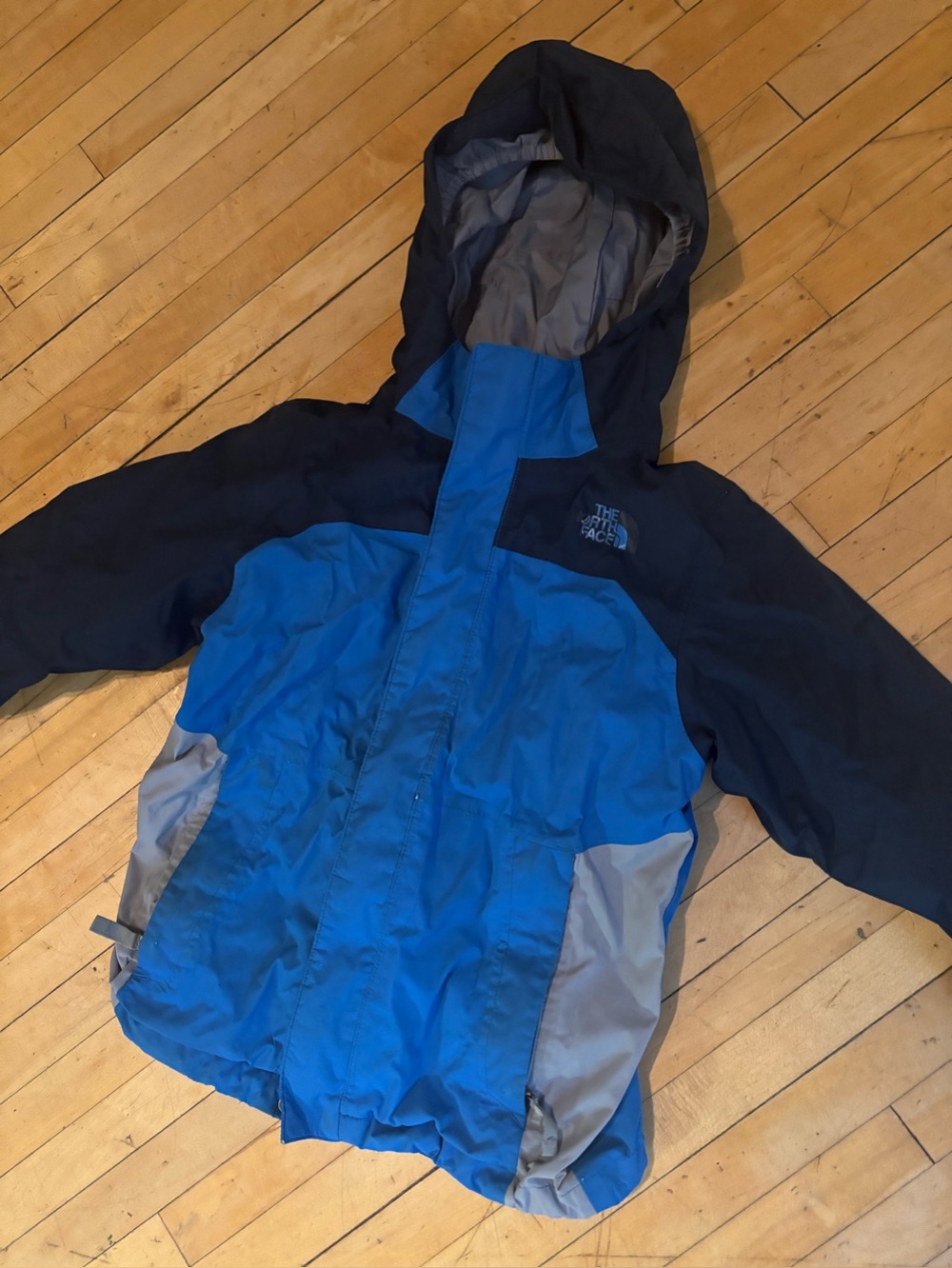 The North Face Blue and Gray Kids' Hooded Rain Jacket